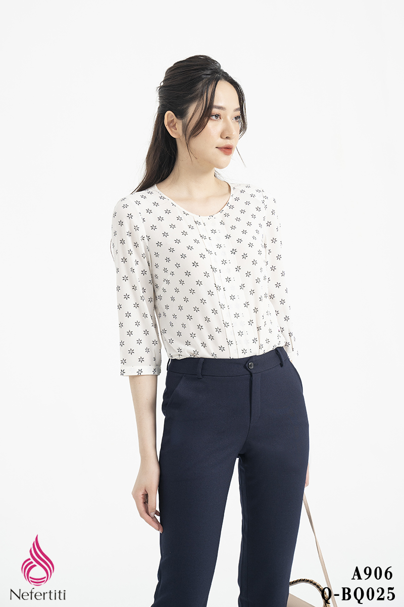 2A906 - ÁO SƠ MI TRẮNG HOA NHÍ