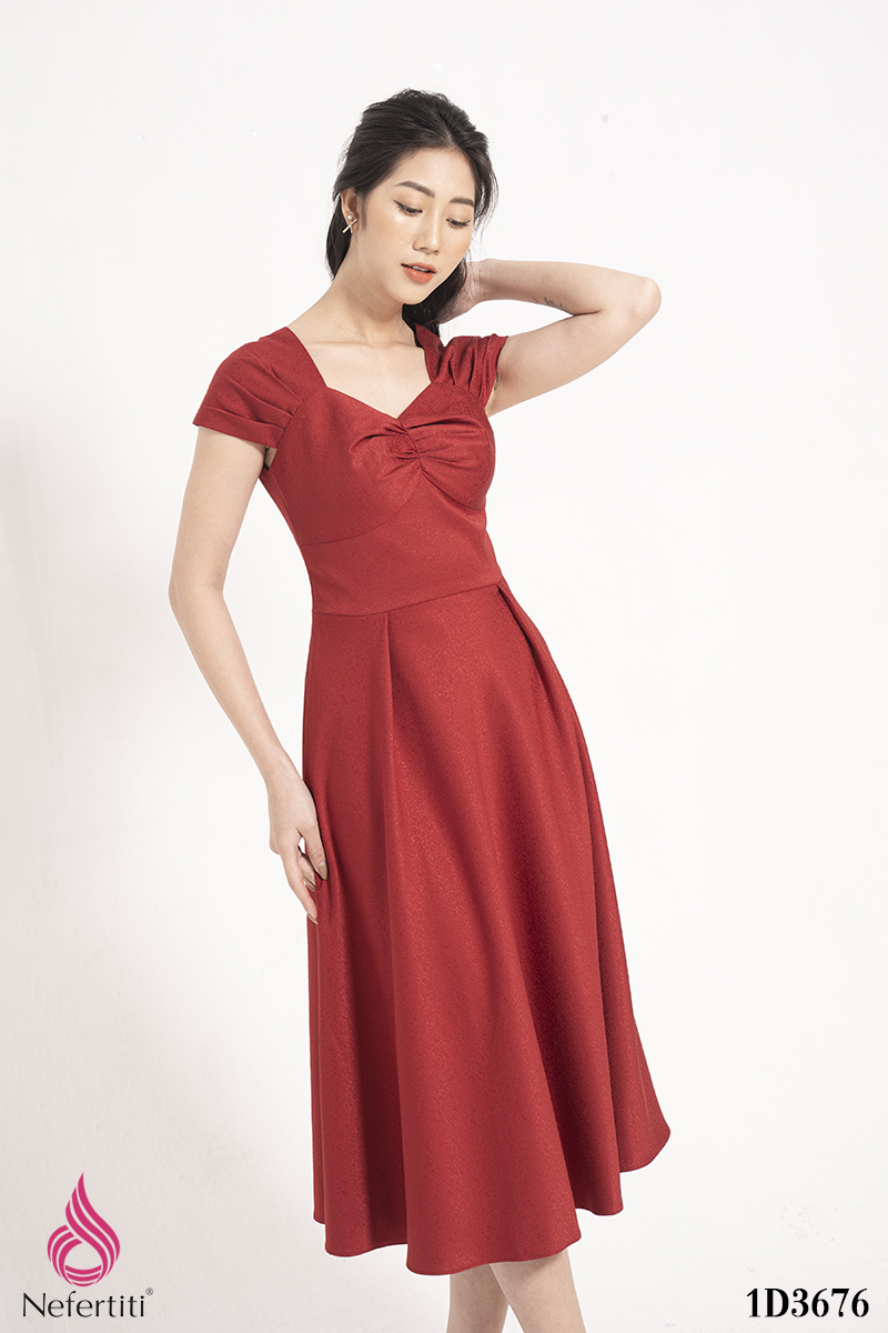 1D3676 - ĐẦM DÁNG XÒE XẾP LY NGỰC