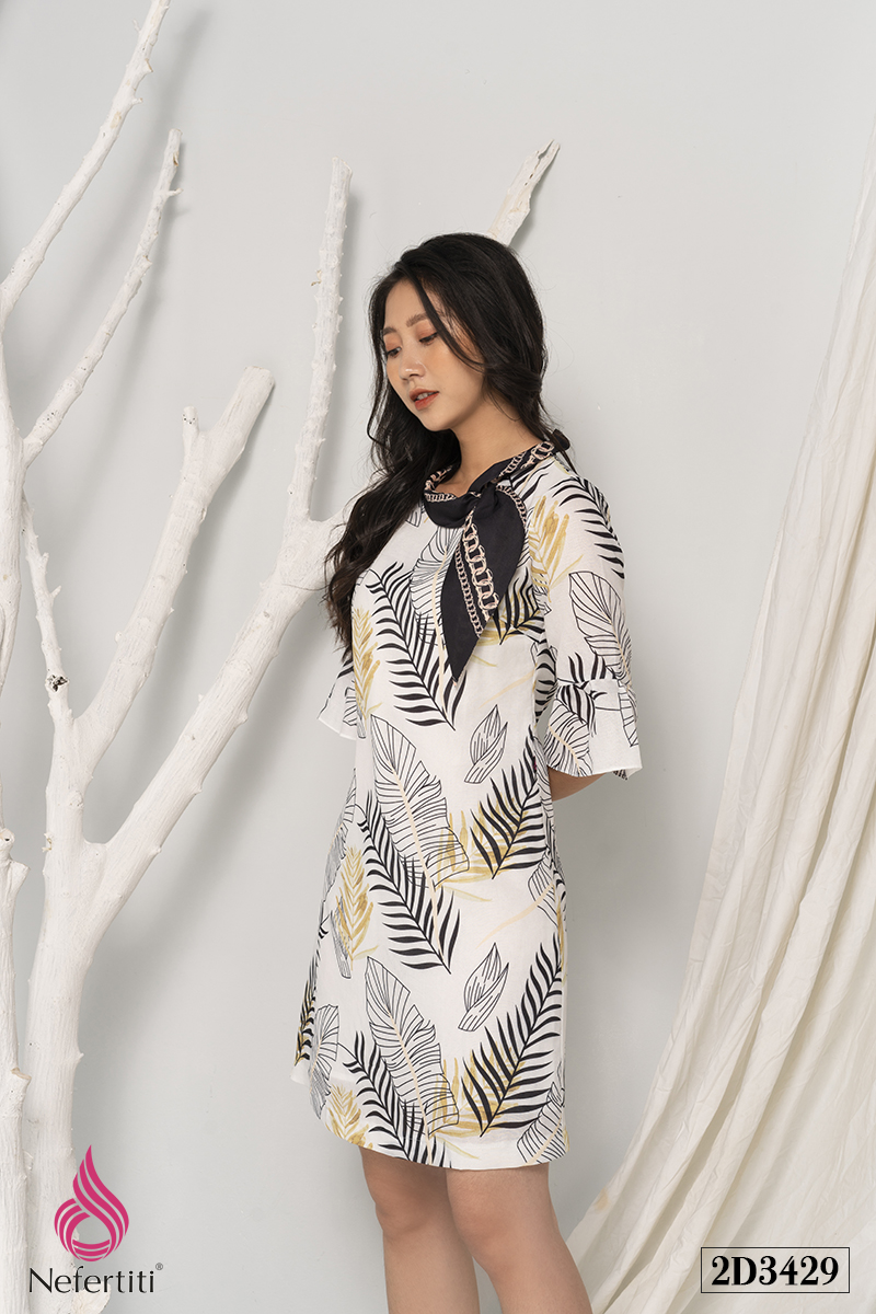 2D3429 - ĐẦM HỌA TIẾT DÁNG SUÔNG