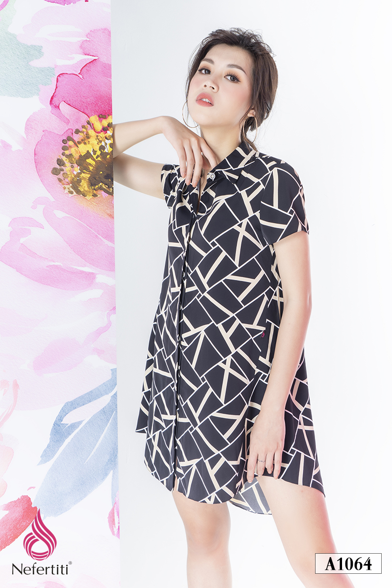 1A1064 - ÁO SOMI HỌA TIẾT DÁNG DÀI