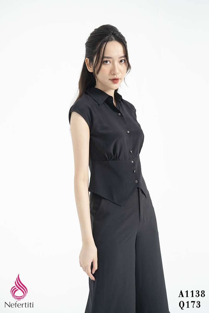 1A1138 - ÁO SƠ MI ĐEN CÁCH ĐIỆU