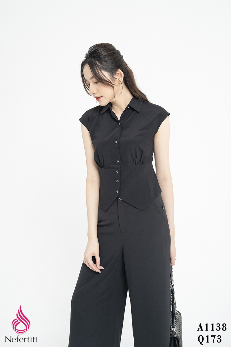 1A1138 - ÁO SƠ MI ĐEN CÁCH ĐIỆU