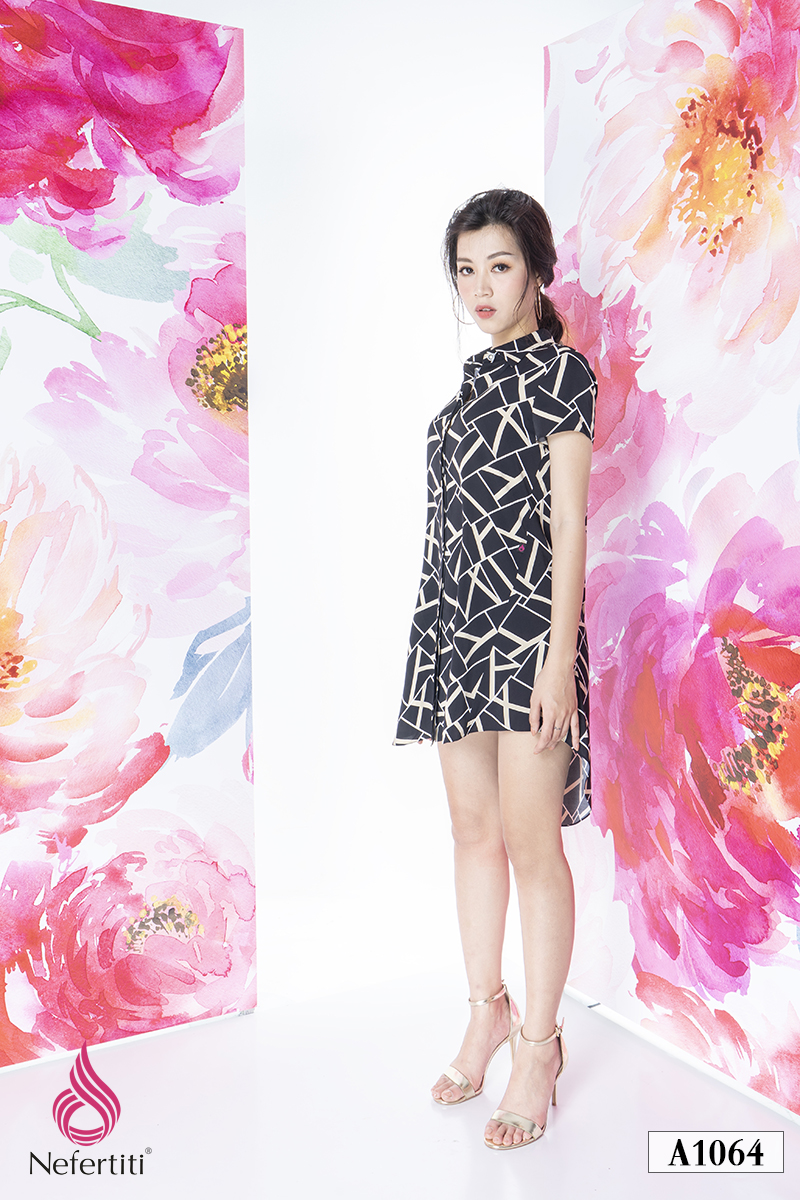 1A1064 - ÁO SOMI HỌA TIẾT DÁNG DÀI