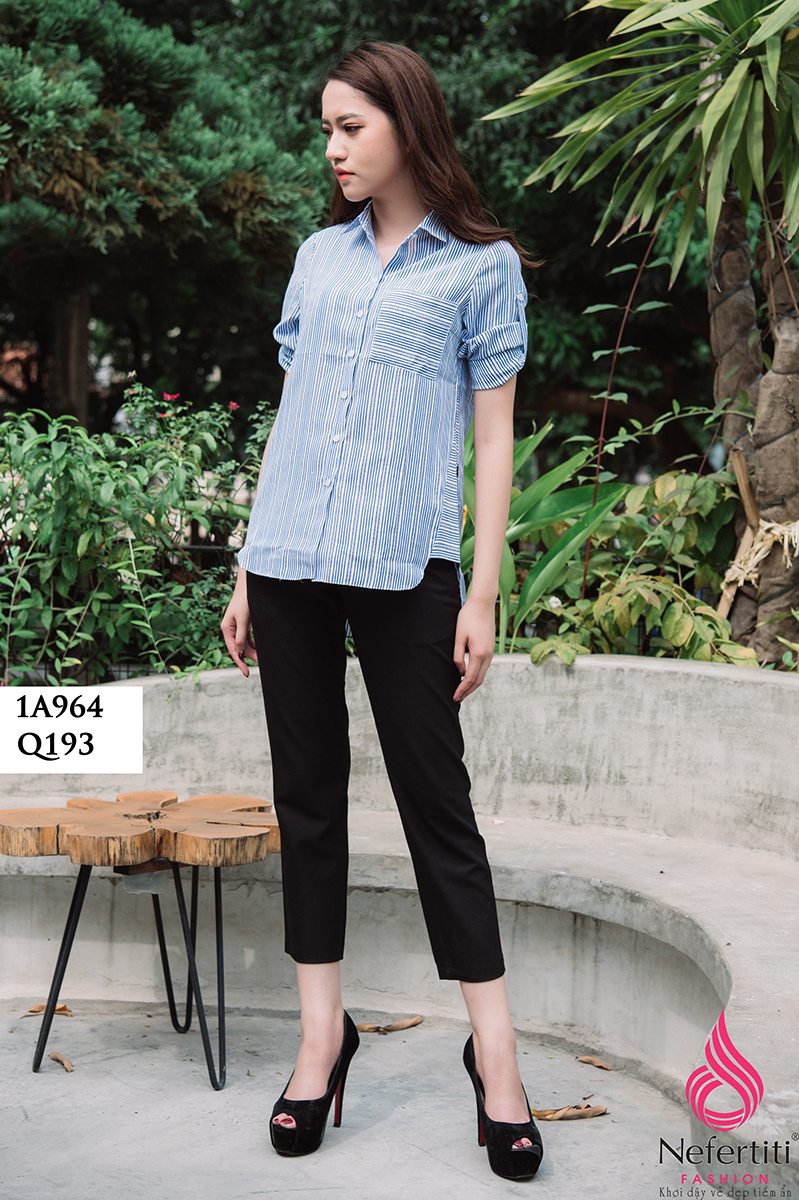 1A964 - SƠ MI NGẮN TAY CỔ ĐỨC