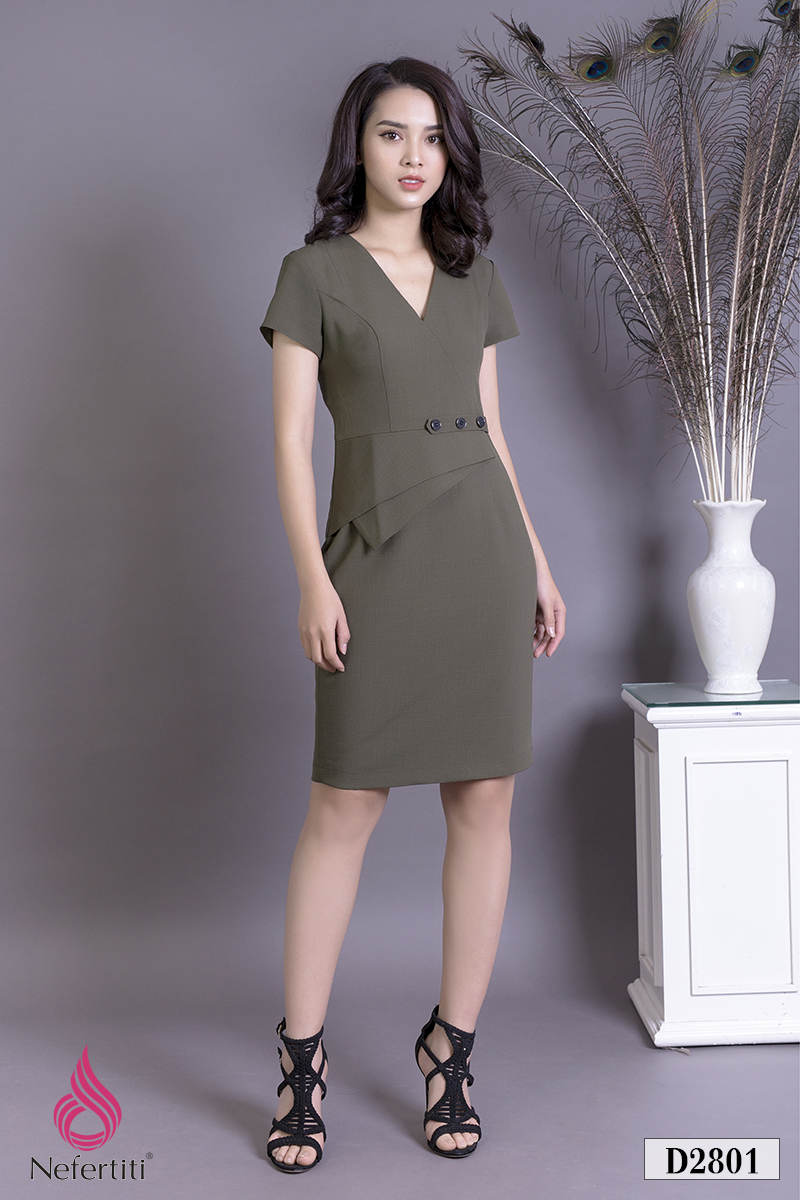 3D2801 - ĐẦM ÔM XẾP LI EO CÁCH ĐIỆU