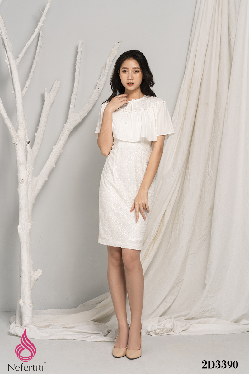 2D3390 - ĐẦM REN TRẮNG CÁCH ĐIỆU