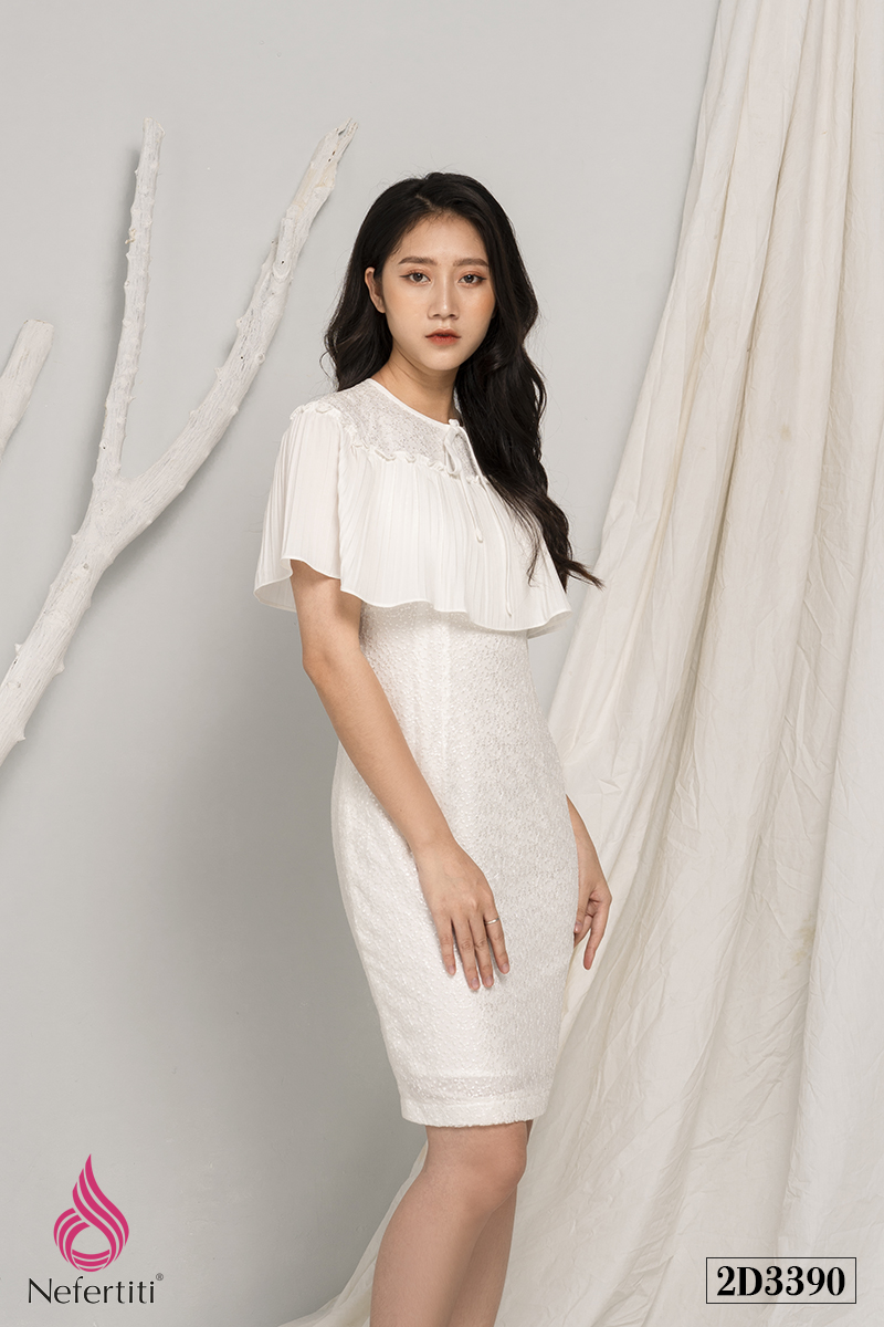 2D3390 - ĐẦM REN TRẮNG CÁCH ĐIỆU