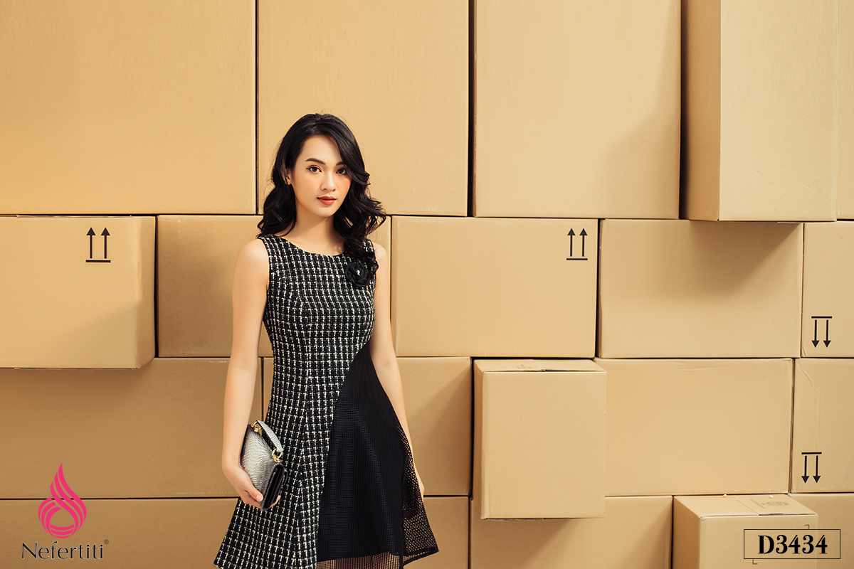 3D3434 - ĐẦM DẠ TWEED PHỐI LƯỚI