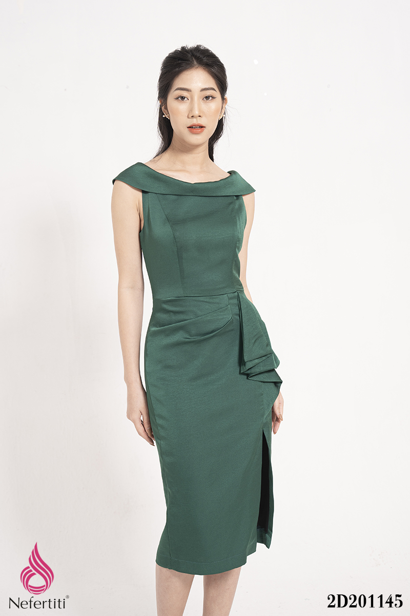 2D201145 - ĐẦM DÁNG ÔM XẾP LY RỦ TRANG TRÍ