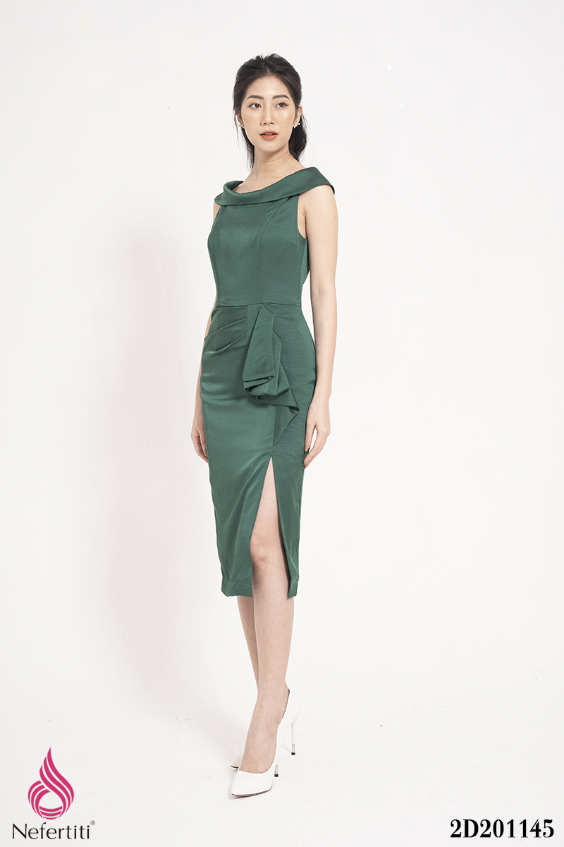 2D201145 - ĐẦM DÁNG ÔM XẾP LY RỦ TRANG TRÍ