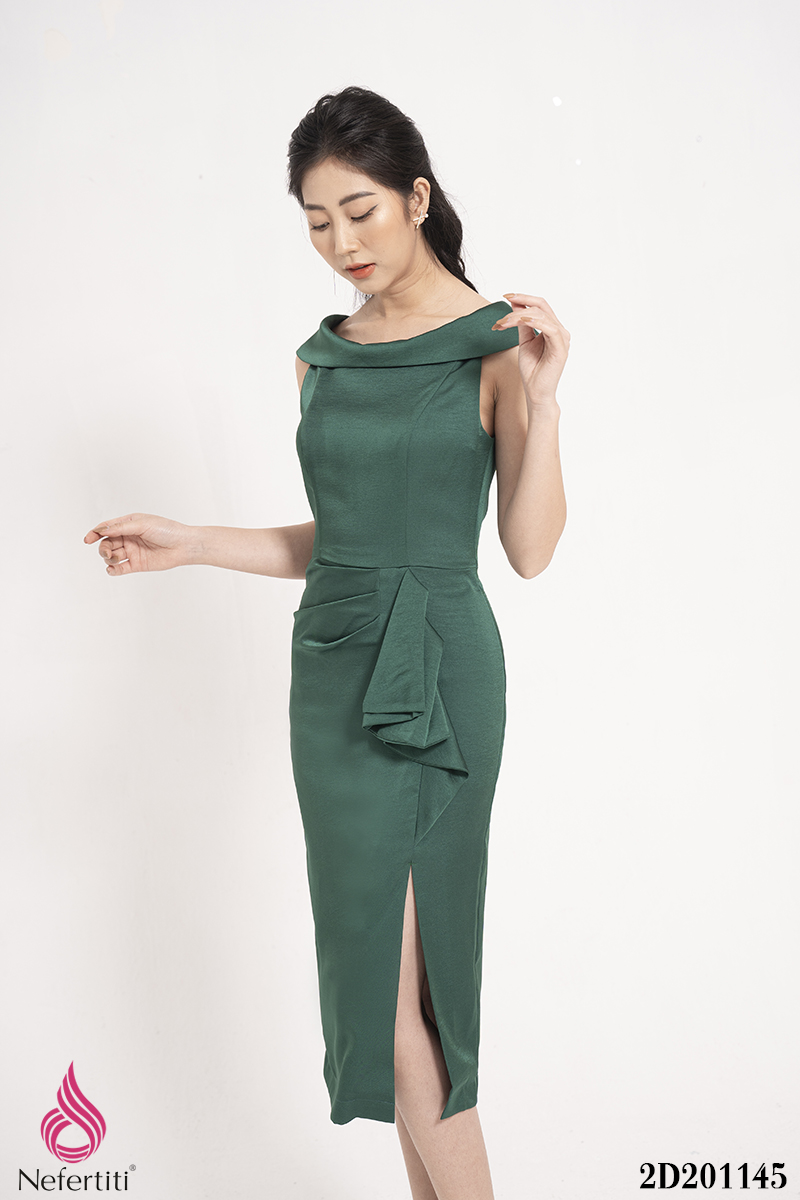 2D201145 - ĐẦM DÁNG ÔM XẾP LY RỦ TRANG TRÍ