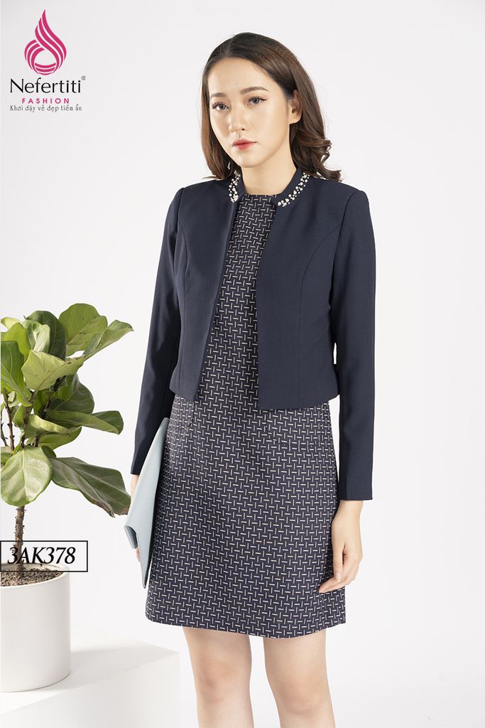 3AK378 - ÁO KHOÁC DÁNG NGẮN CỔ TÀU CÁCH ĐIỆU