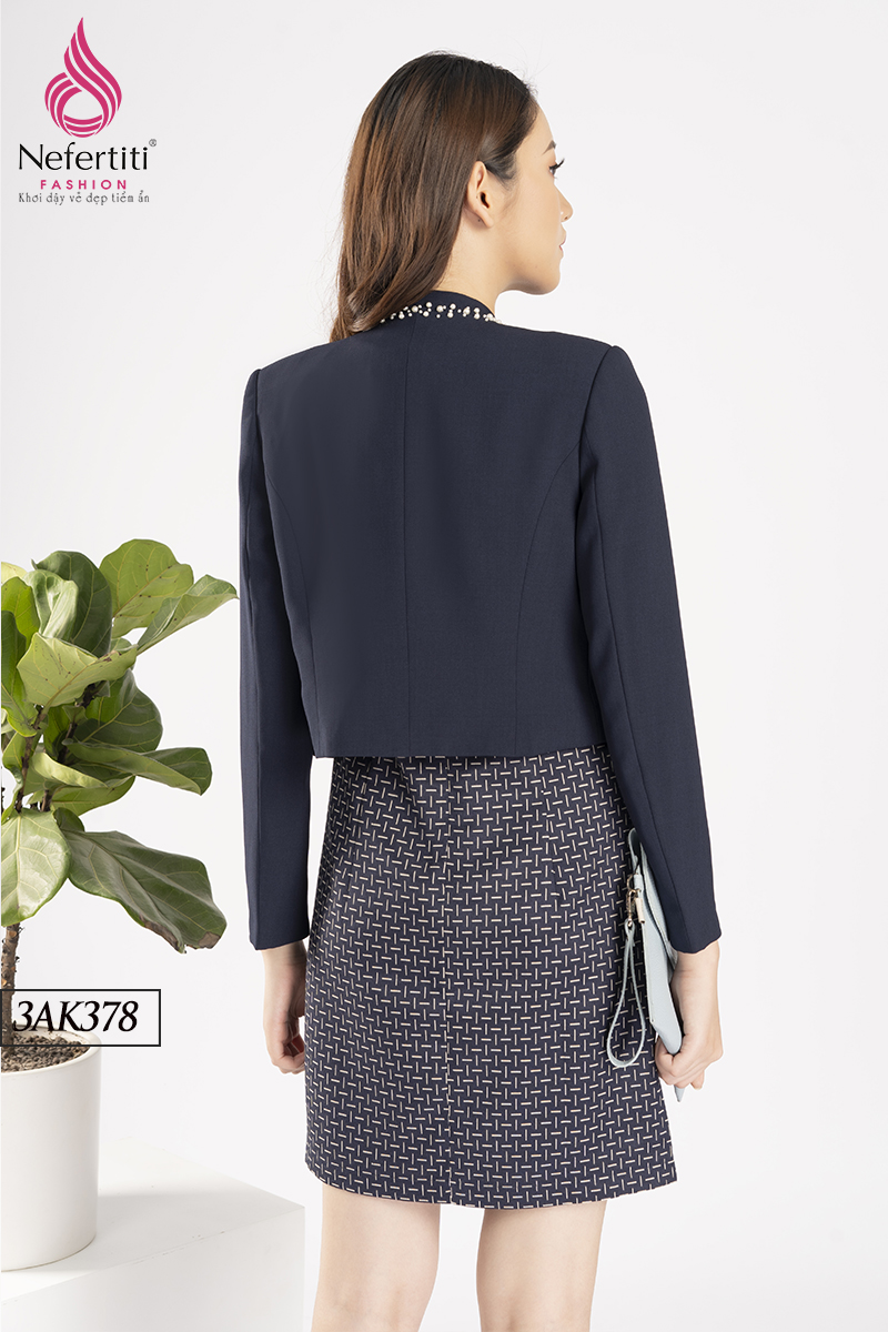 3AK378 - ÁO KHOÁC DÁNG NGẮN CỔ TÀU CÁCH ĐIỆU