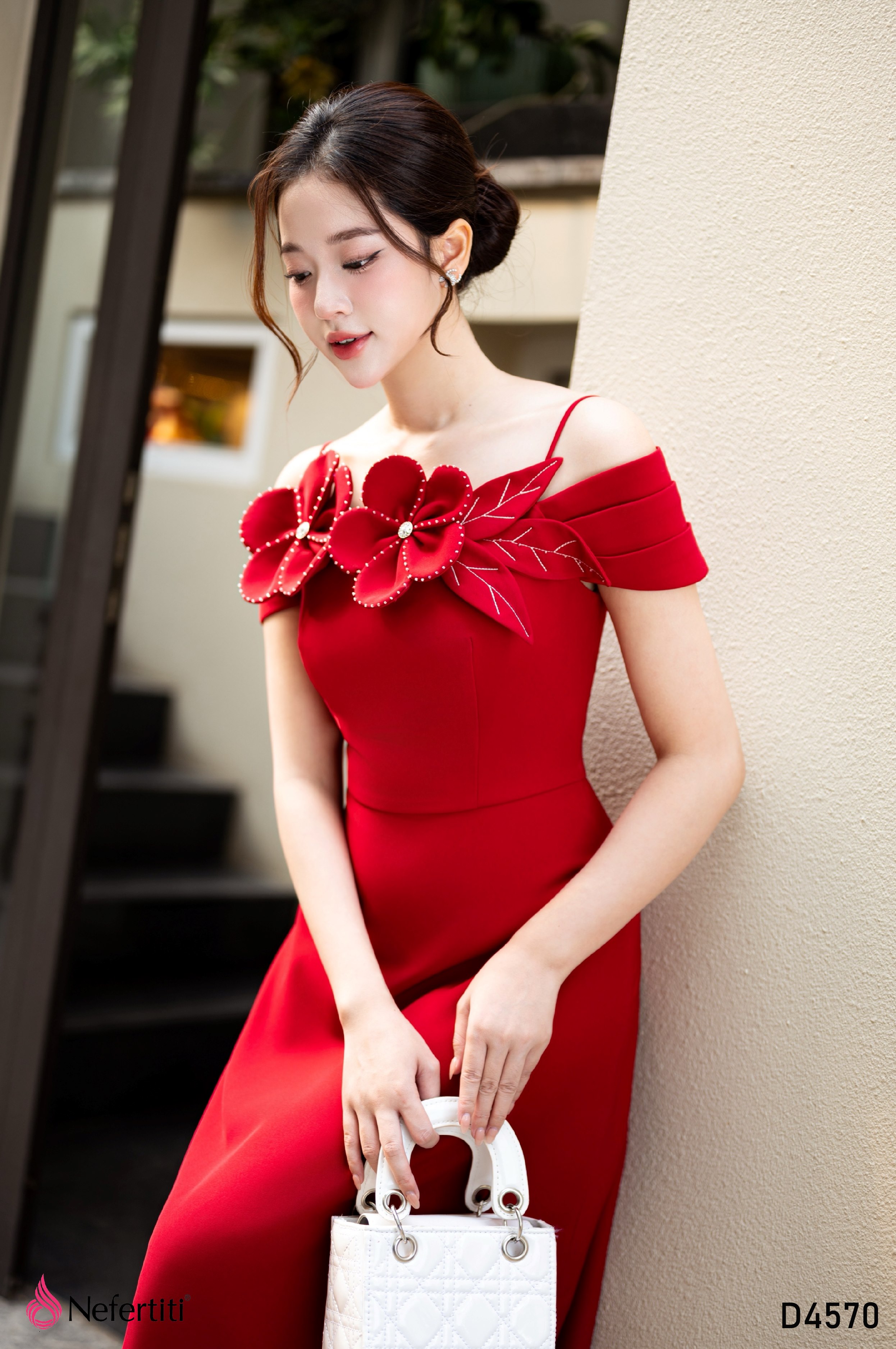 3D4570 - Đầm tiệc hoa 3D sang trọng nổi bật