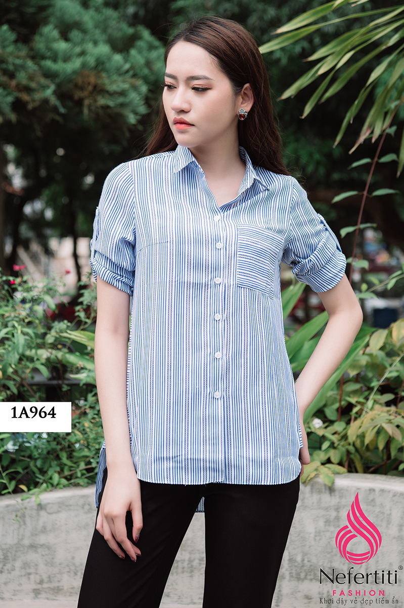 1A964 - SƠ MI NGẮN TAY CỔ ĐỨC