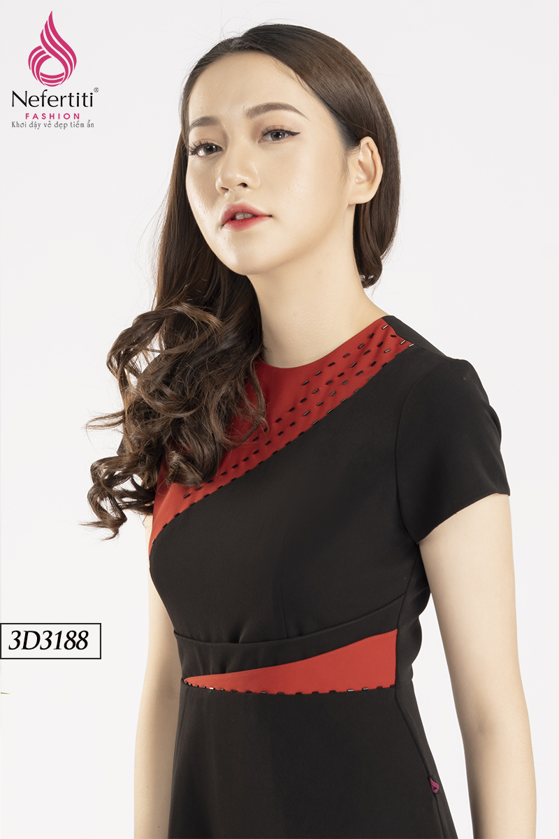 3D3188 - ĐẦM DÁNG XÒE PHỐI MÀU