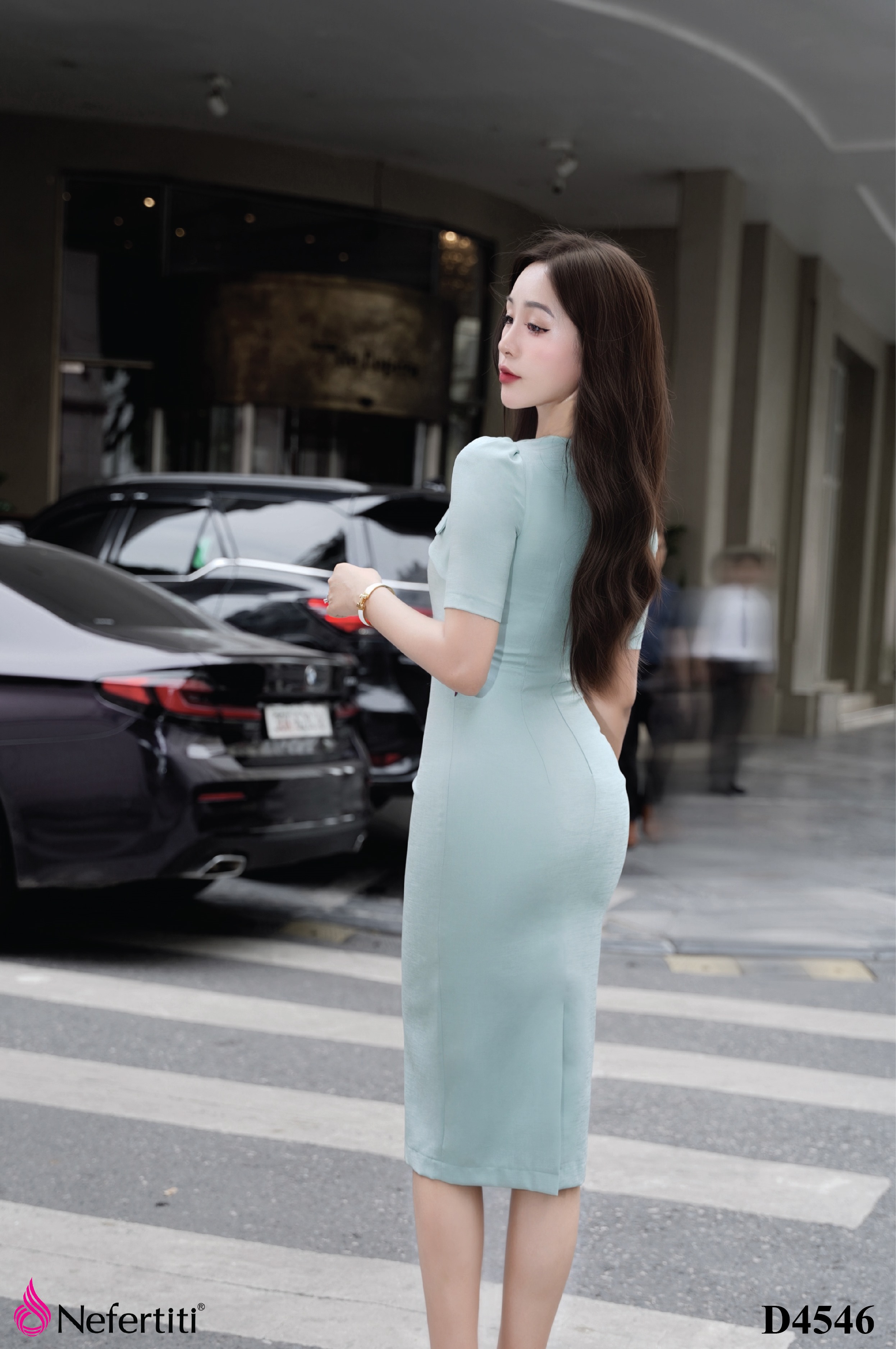 2D4546 - Đầm xanh xinh ôm dáng