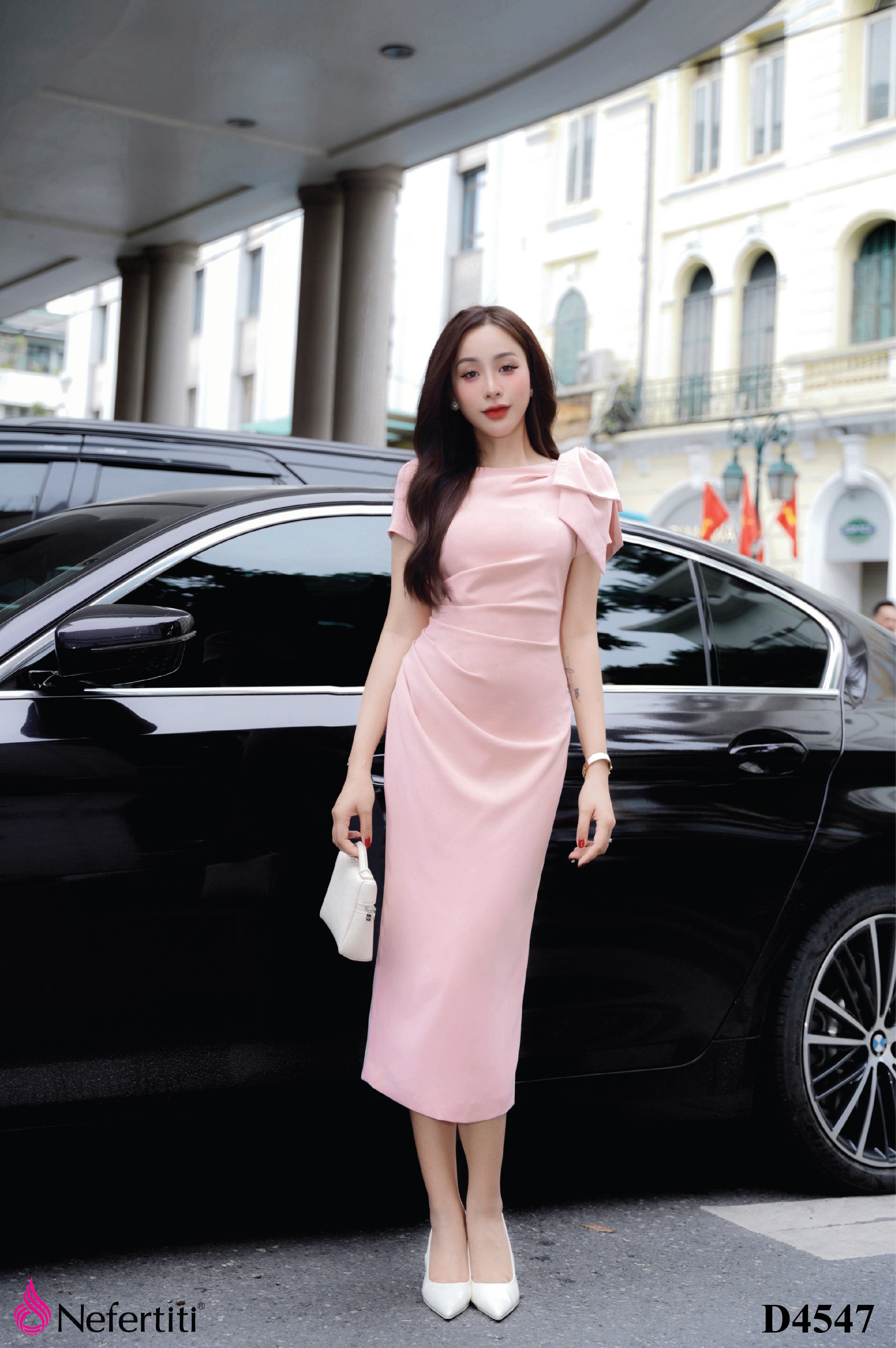 2D4547 - Đầm hồng body tôn dáng