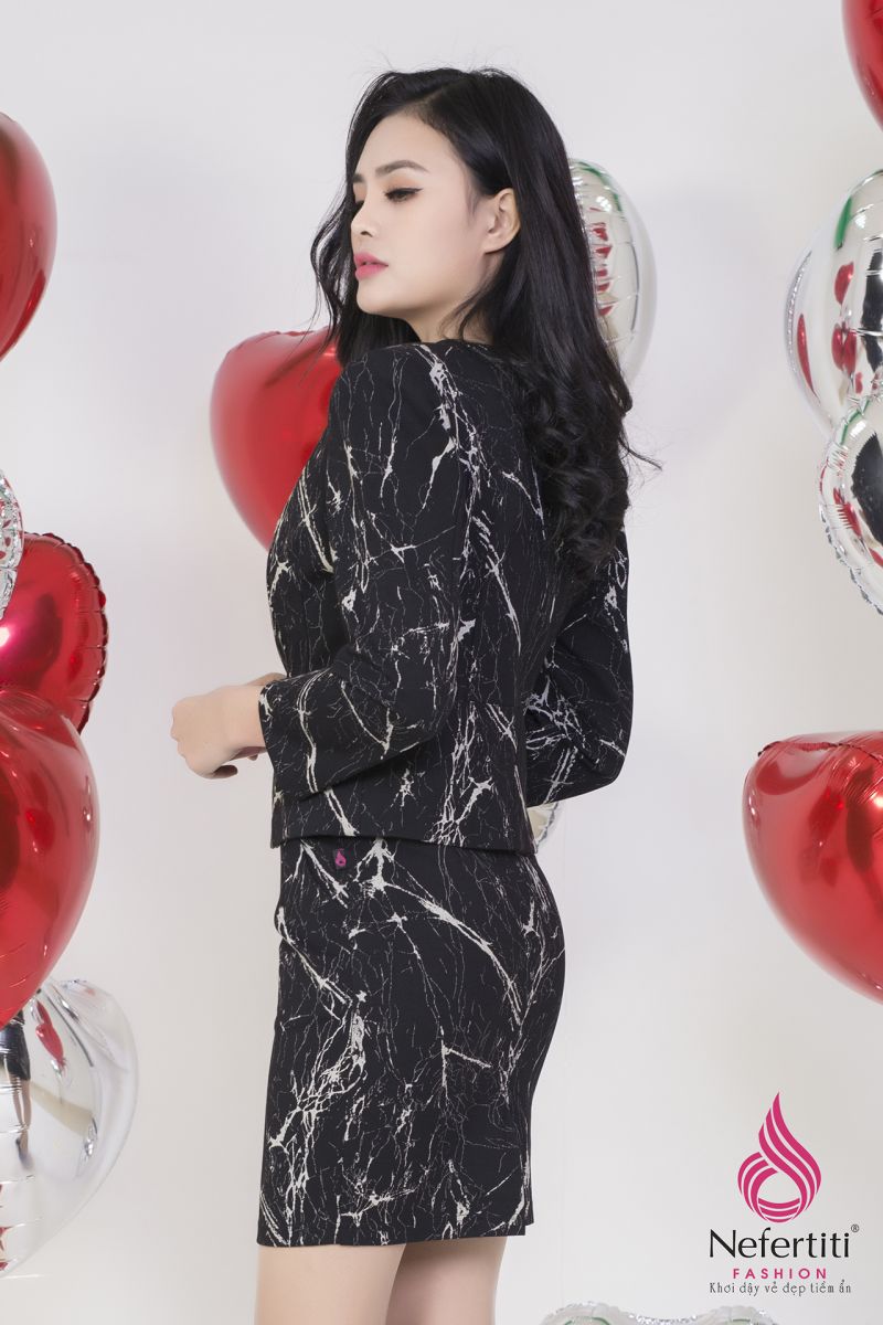 2BJ214 - BỘ ÁO VEST + CHÂN VÁY ÔM HỌA TIẾT