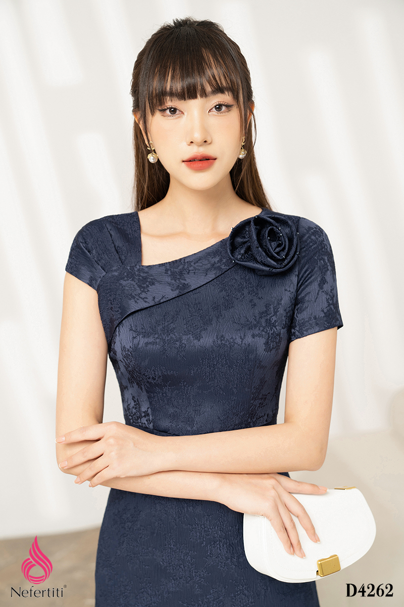 3D4262 - ĐẦM GẤM ĐÍNH HOA 3D