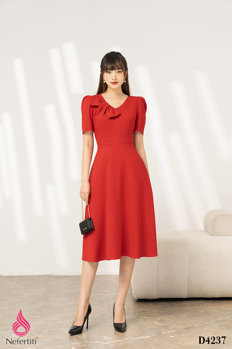 3D4237 - ĐẦM CỔ NƠ DÁNG XÒE