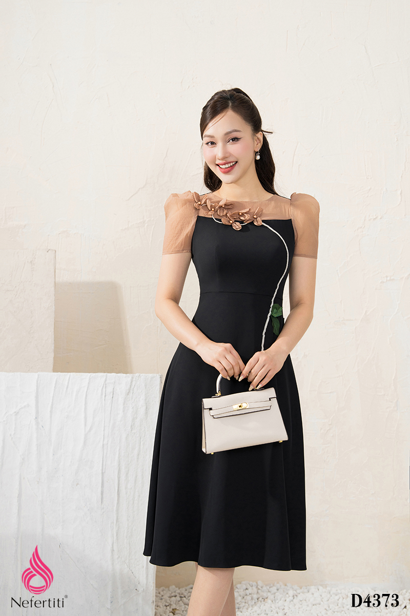 1D4373 - ĐẦM DÁNG XÒE ĐÍNH HOA 3D TRANG TRÍ