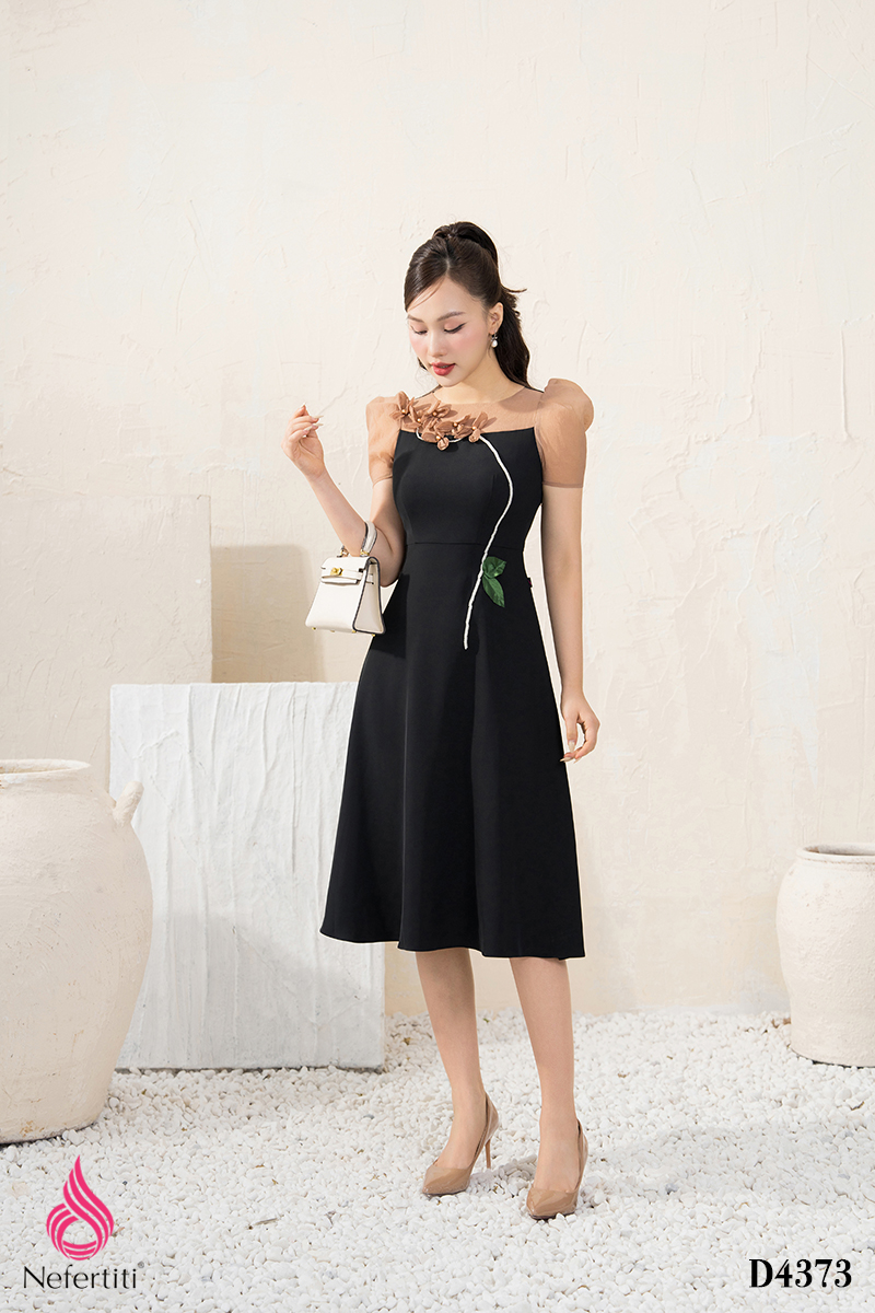 1D4373 - ĐẦM DÁNG XÒE ĐÍNH HOA 3D TRANG TRÍ