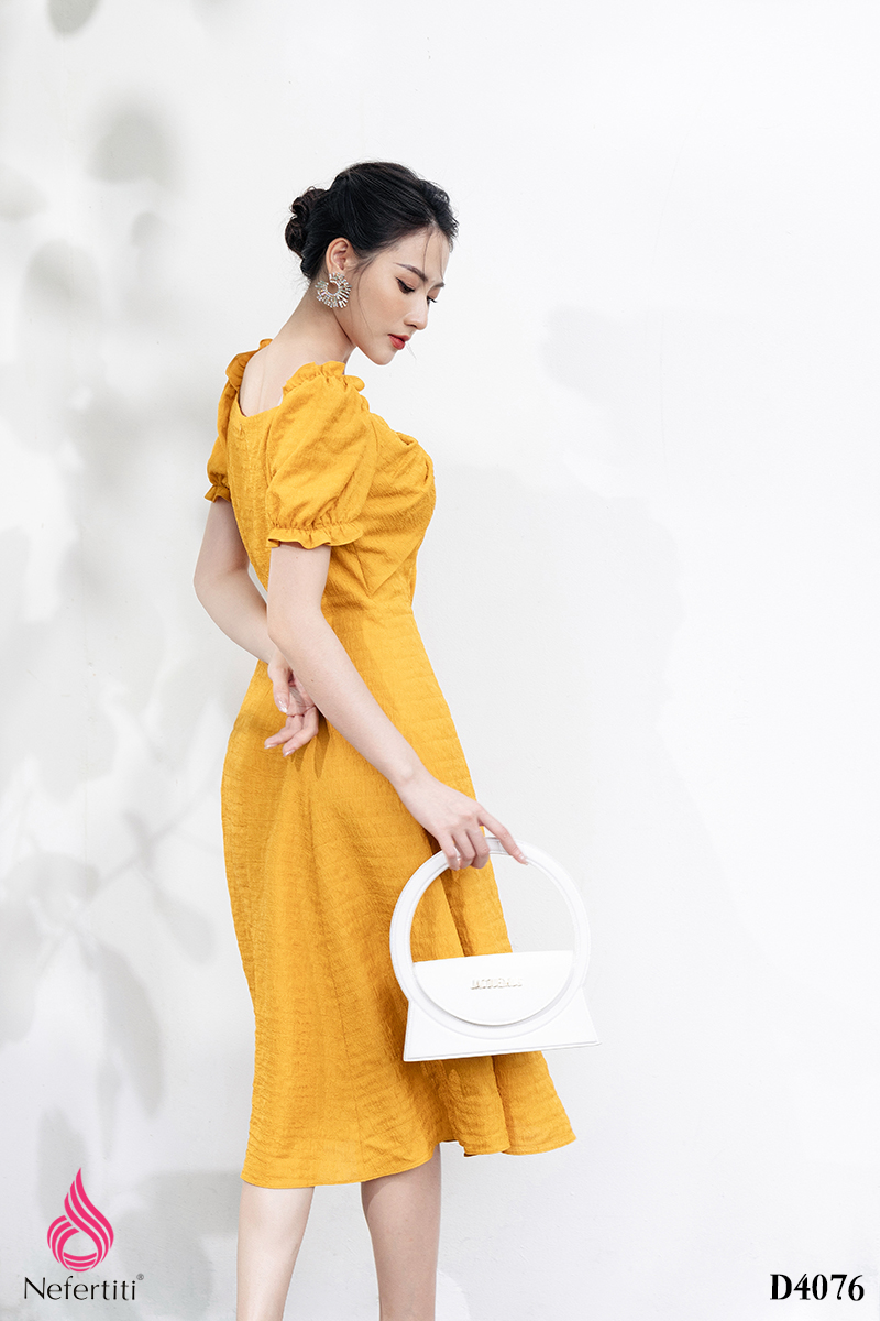 2D4076 - ĐẦM DÁNG XÒE NGỰC XẾP XOẮN CÁCH ĐIỆU