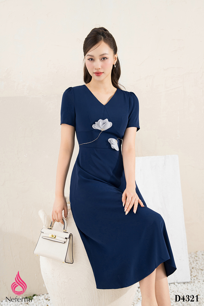 1D4321 - ĐẦM XÒE ĐÍNH HOA 3D CÁCH ĐIỆU