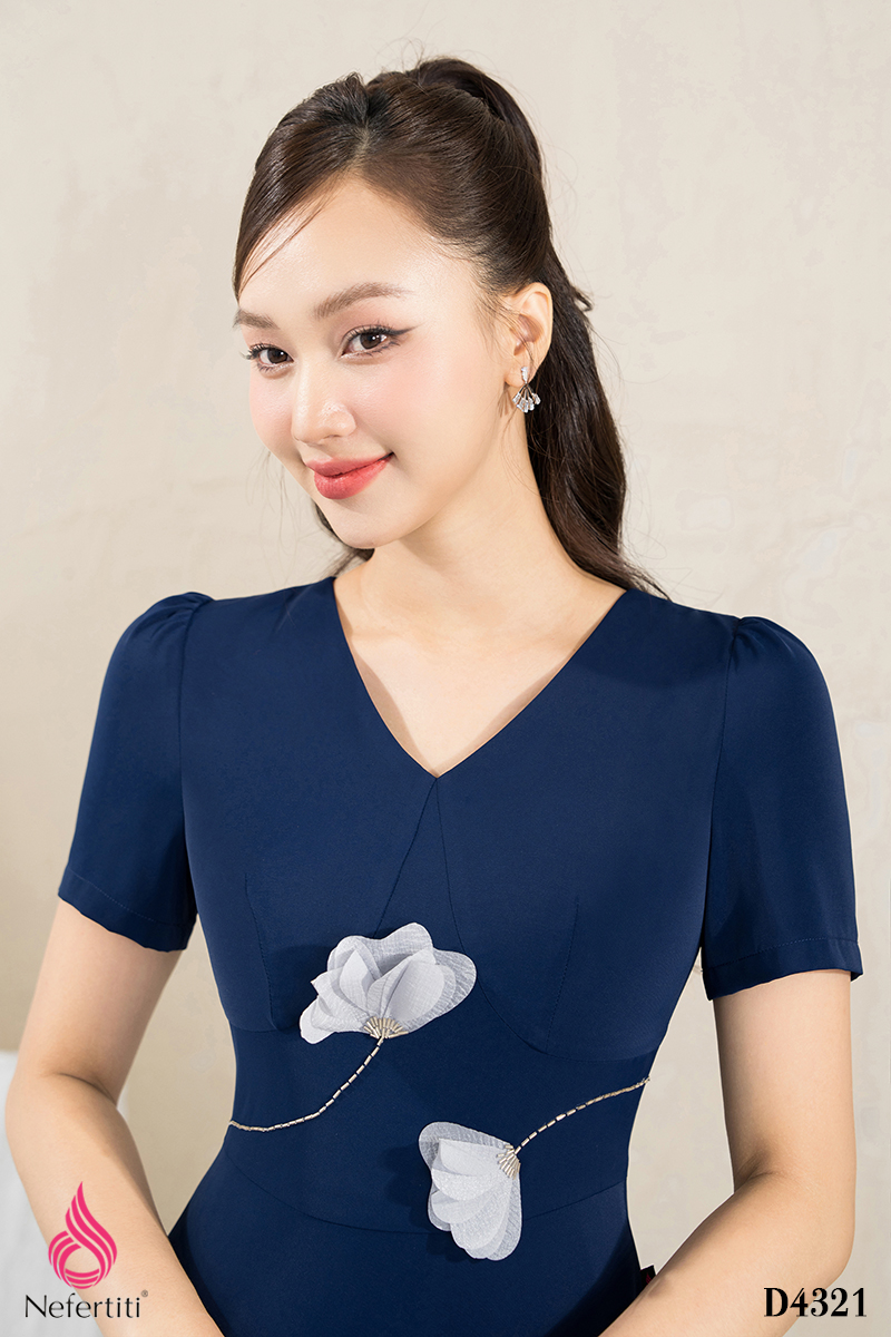 1D4321 - ĐẦM XÒE ĐÍNH HOA 3D CÁCH ĐIỆU