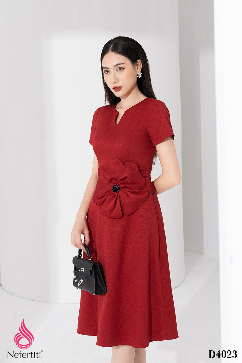 2D4023 - ĐẦM DÁNG XÒE ĐÍNH HOA 3D CÁCH ĐIỆU