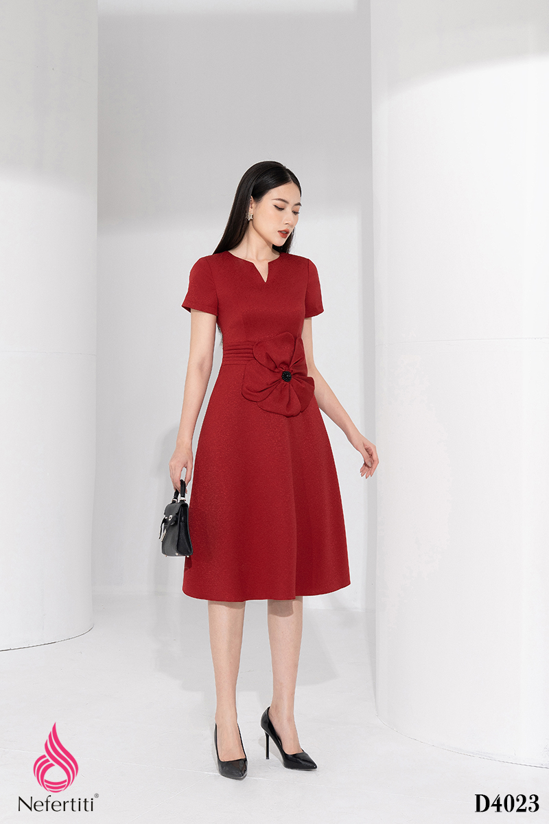 2D4023 - ĐẦM DÁNG XÒE ĐÍNH HOA 3D CÁCH ĐIỆU