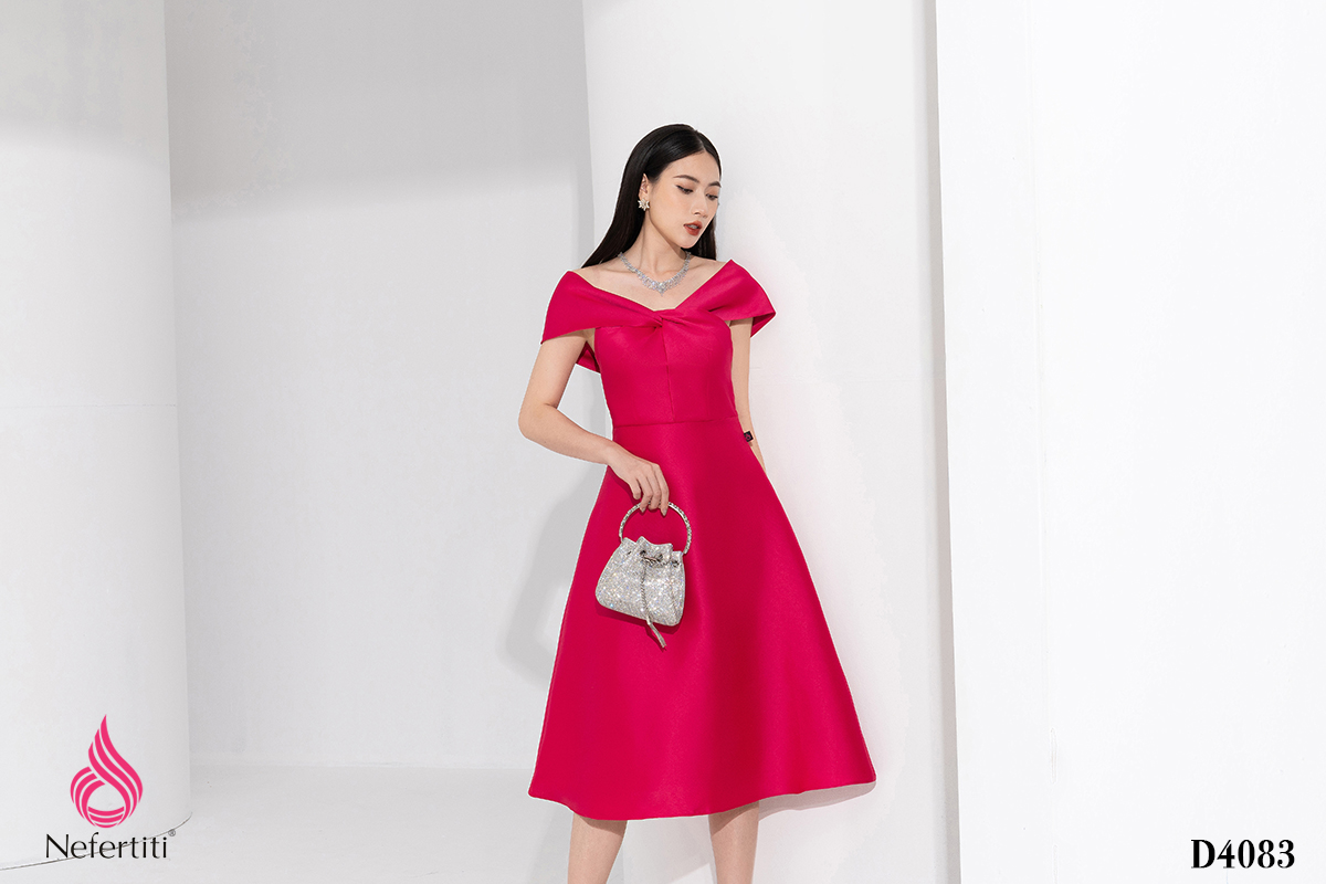 Đầm đỏ dự tiệc cổ đan tông dáng a xòe KK166-09 | Thời trang công sở K&K  Fashion