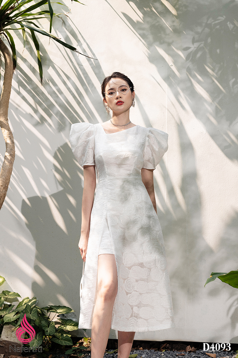 3D4093 - ĐẦM TRẮNG REN HOA TIỂU THƯ