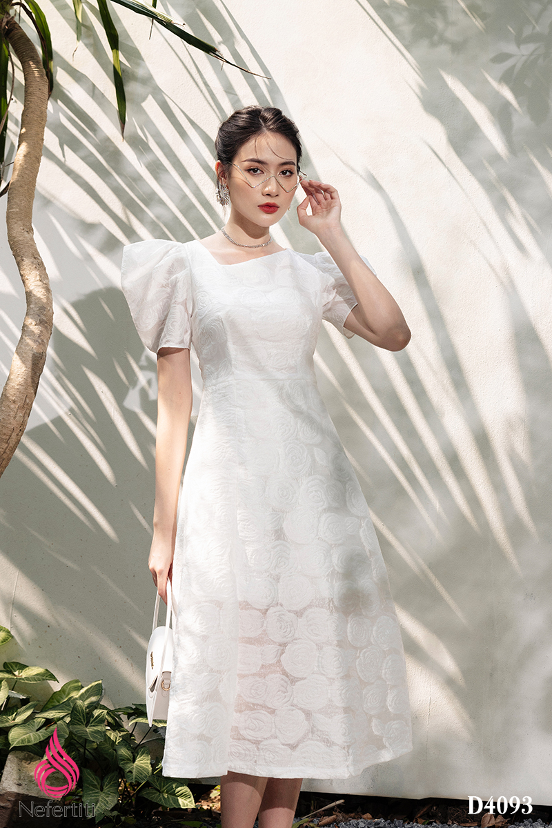 3D4093 - ĐẦM TRẮNG REN HOA TIỂU THƯ
