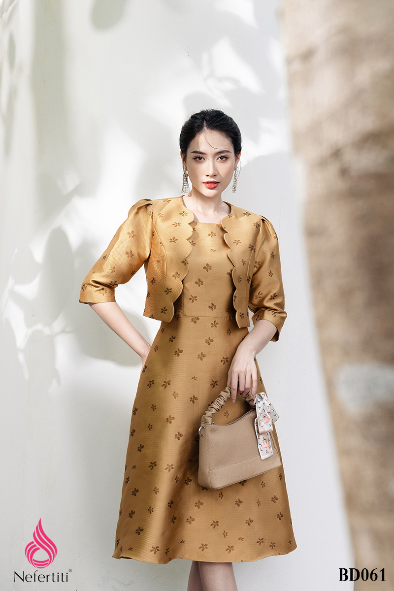 3BD061 - SET ĐẦM DÁNG XÒE + ÁO KHOÁC LỬNG