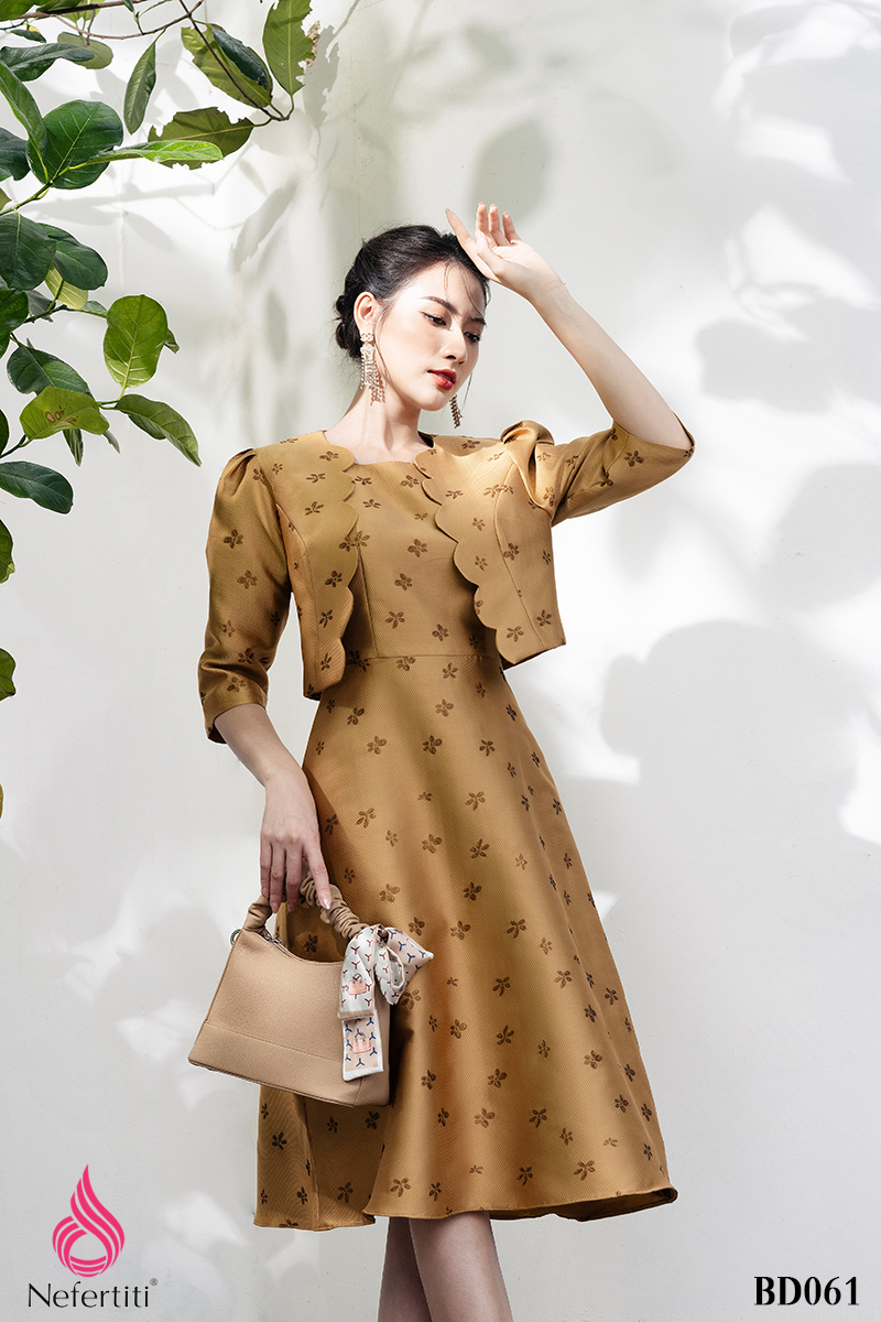 3BD061 - SET ĐẦM DÁNG XÒE + ÁO KHOÁC LỬNG