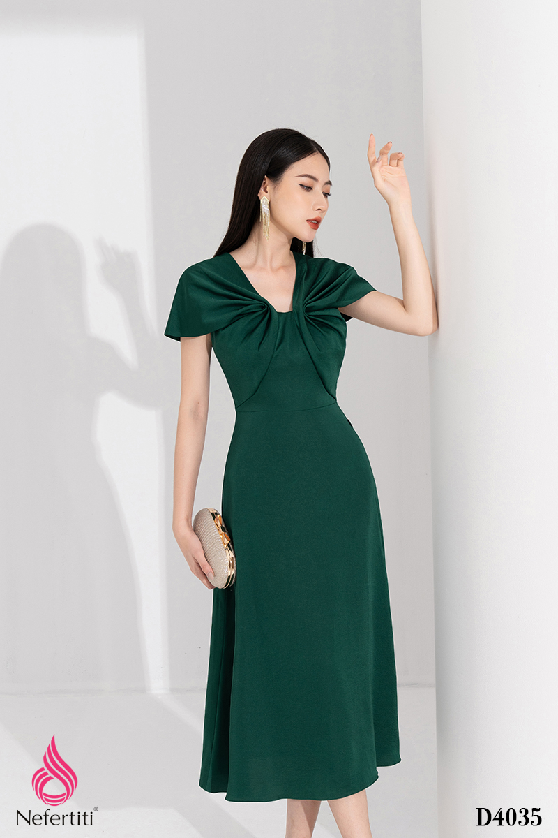 1D4035 - ĐẦM DÁNG DÀI VAI XẾP LI CÁCH ĐIỆU