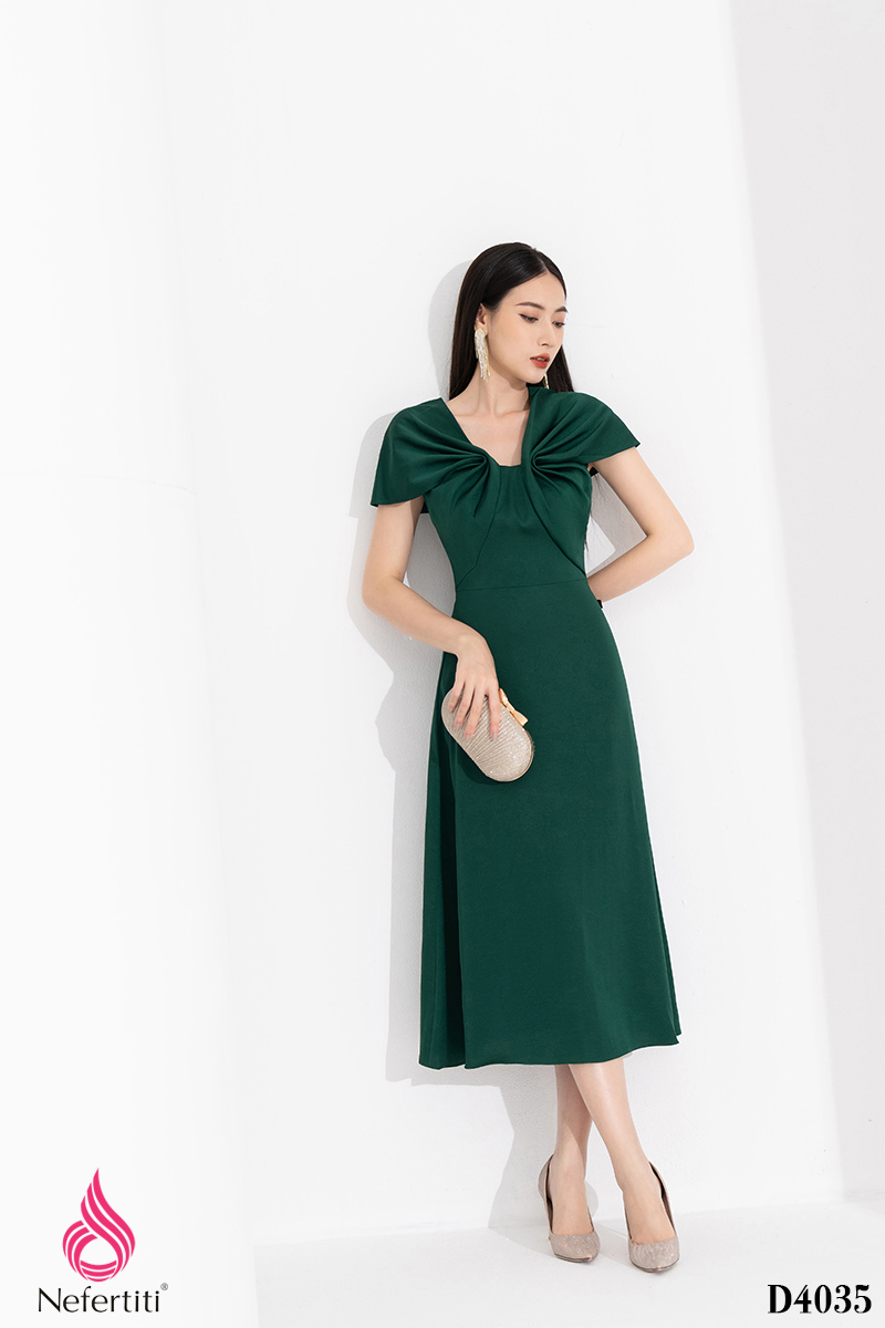 1D4035 - ĐẦM DÁNG DÀI VAI XẾP LI CÁCH ĐIỆU