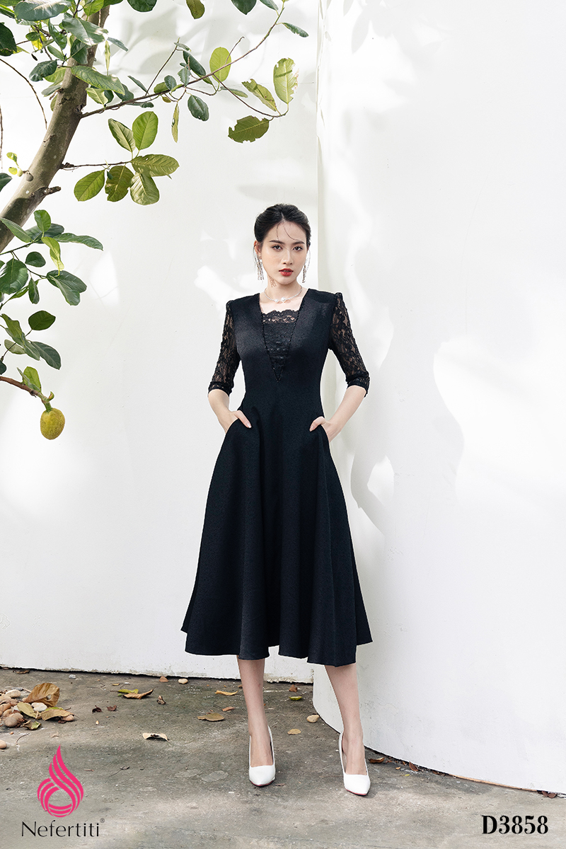 2D3858 - ĐẦM PHỐI REN DÁNG XÒE