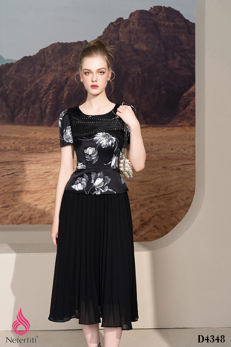 1D4348 - ĐẦM PEPLUM XẾP LY NHỎ