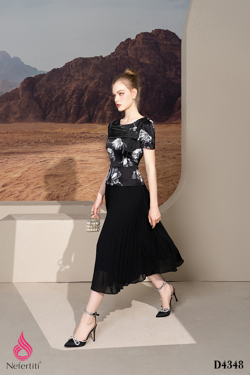 1D4348 - ĐẦM PEPLUM XẾP LY NHỎ