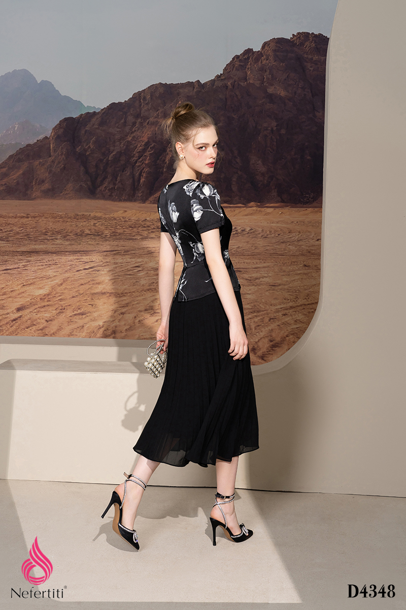 1D4348 - ĐẦM PEPLUM XẾP LY NHỎ