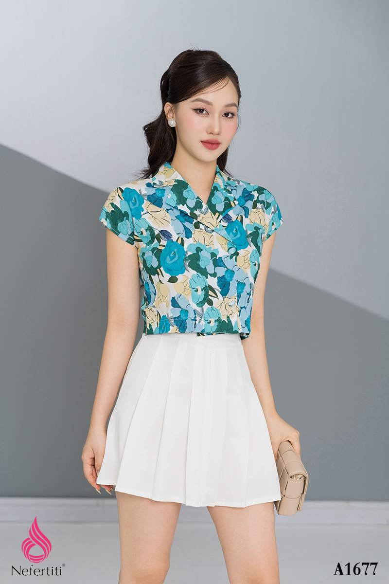 1A1677 - SƠ MI CROPTOP HỌA TIẾT