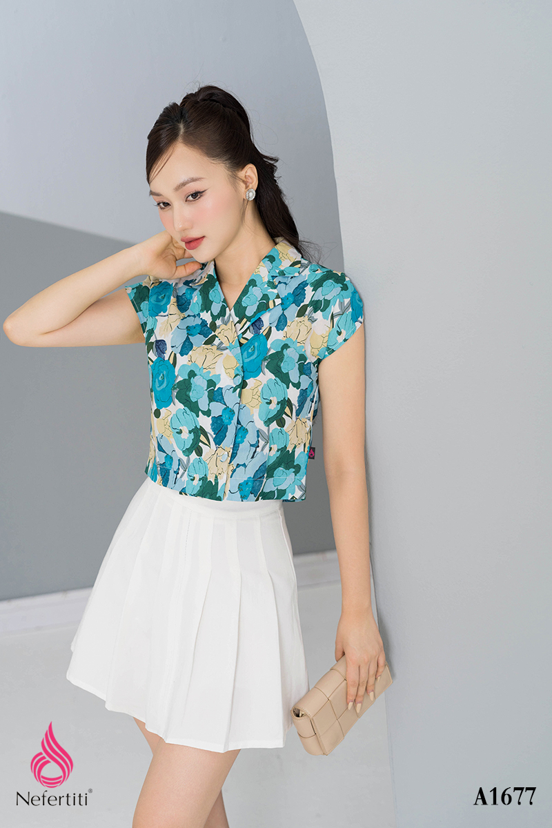 1A1677 - SƠ MI CROPTOP HỌA TIẾT