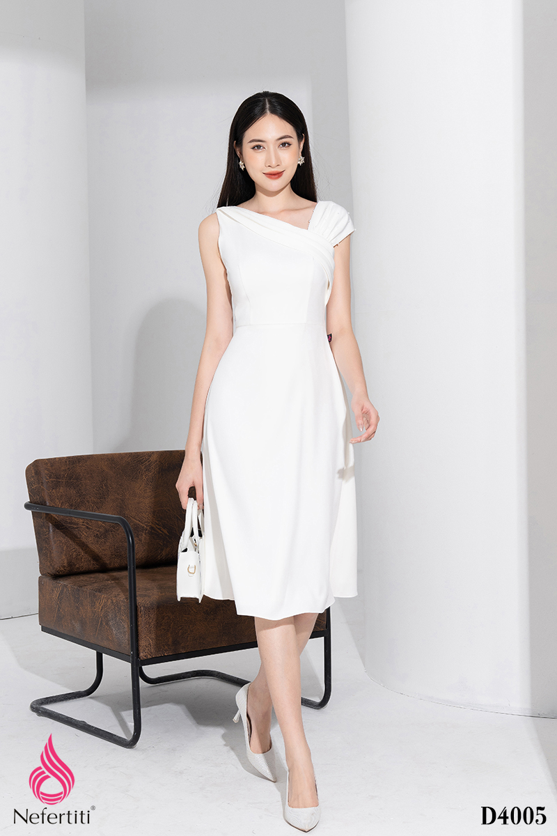 1D4005 - ĐẦM TRẮNG VAI XẾP LI