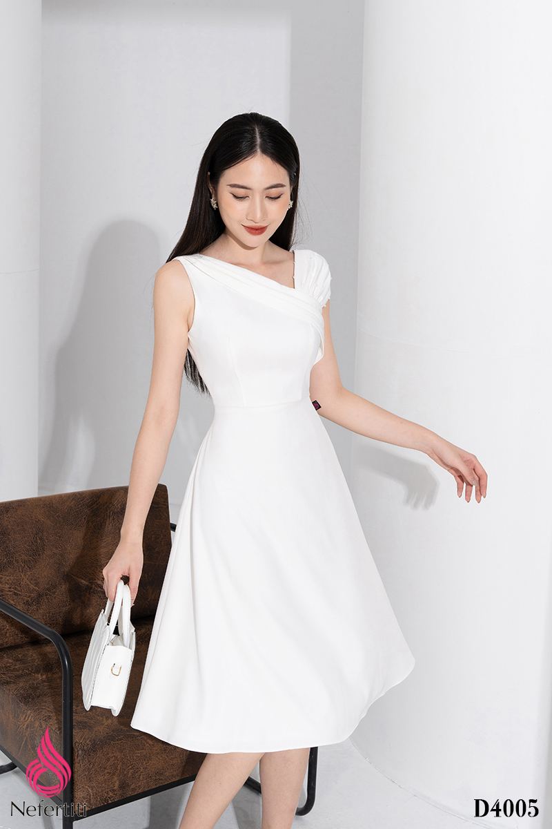 1D4005 - ĐẦM TRẮNG VAI XẾP LI