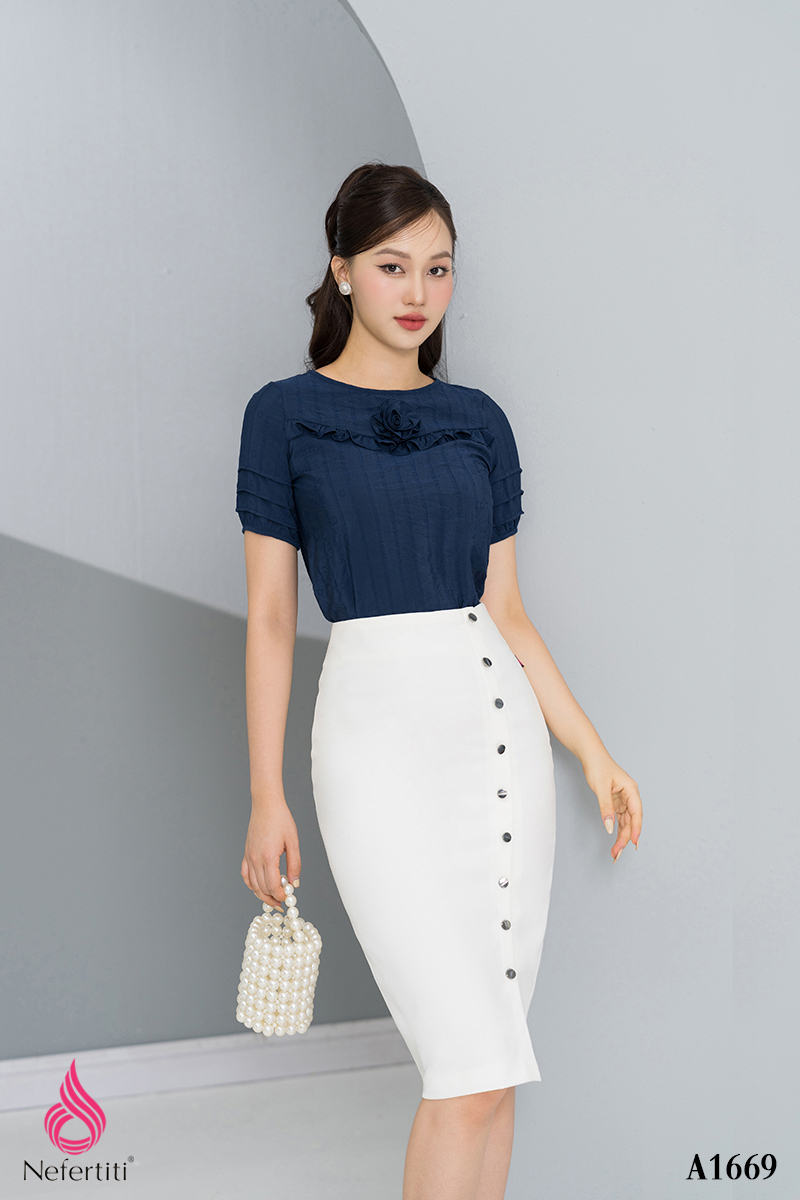 1A1669 - SƠ MI LỤA ĐÍNH HOA TRANG TRÍ