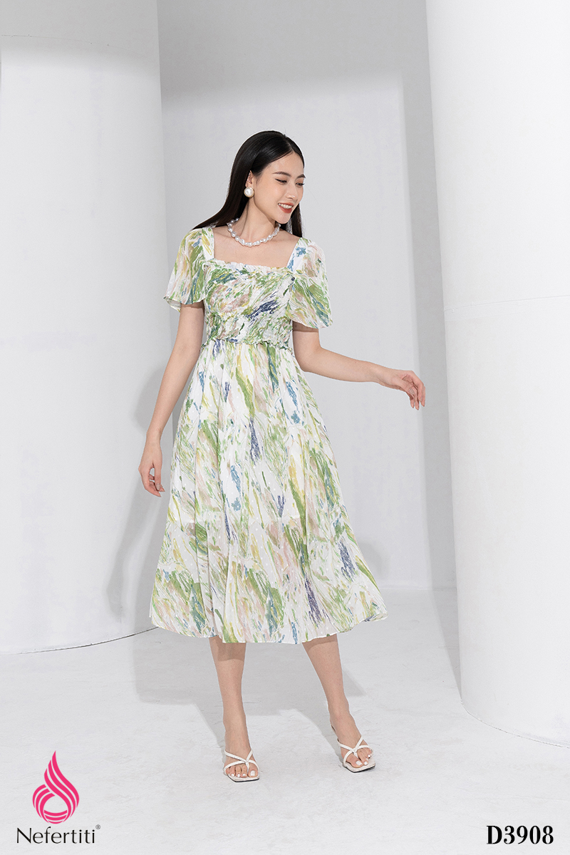 1D3908 - ĐẦM VOAN DÁNG XÒE