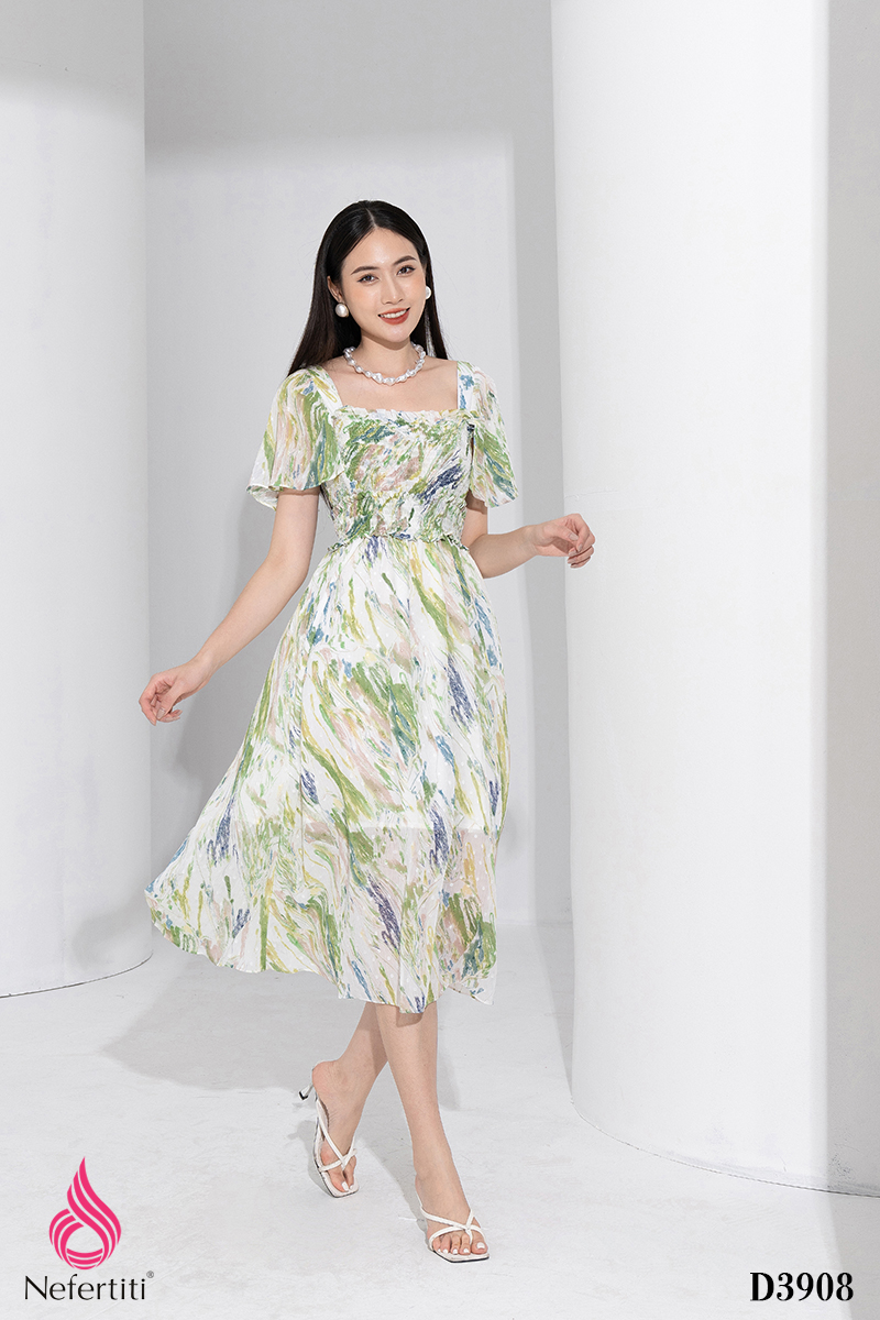 1D3908 - ĐẦM VOAN DÁNG XÒE